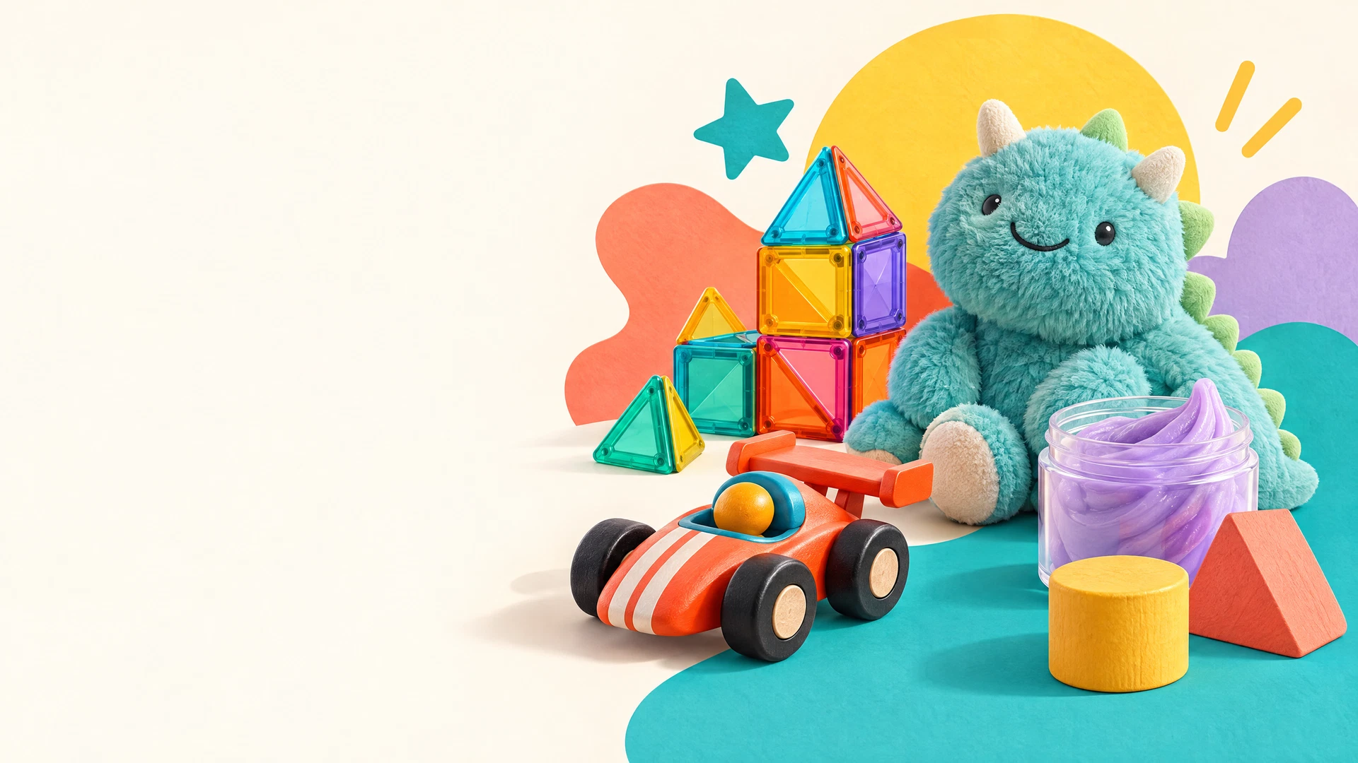 Colorful illustration of assorted generic toys for a toy gift guide