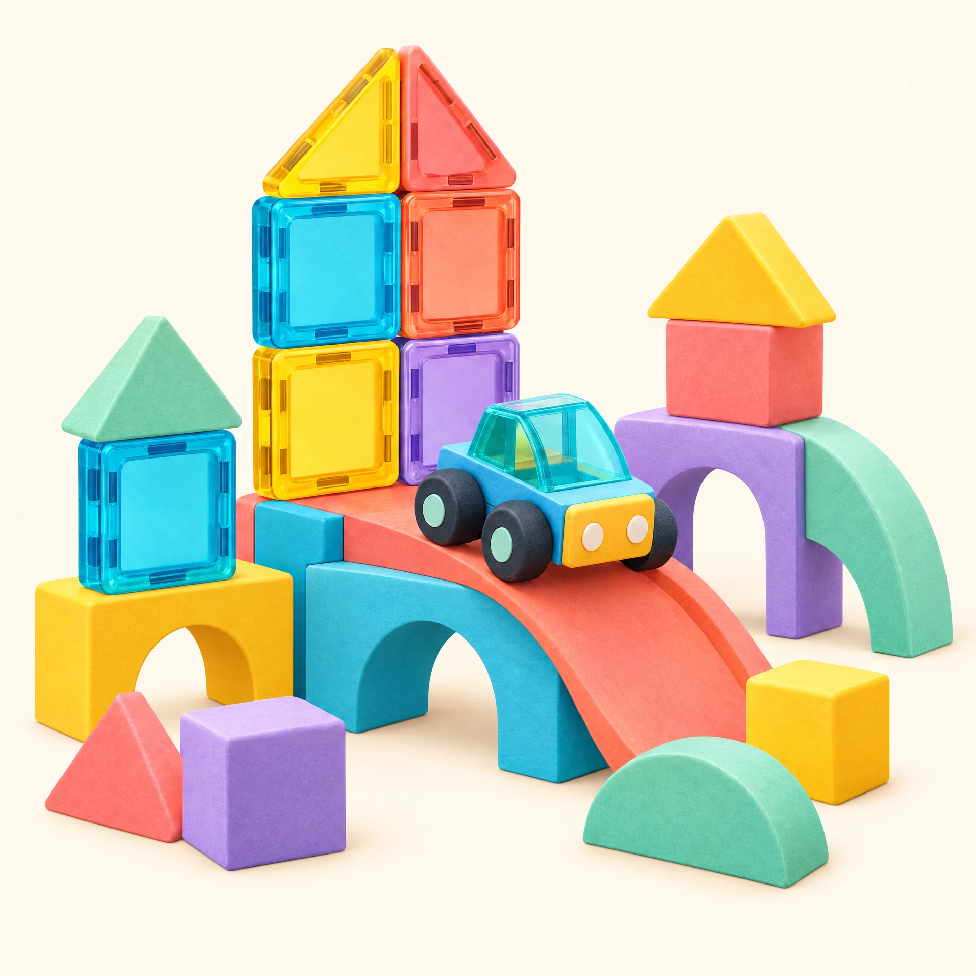 Colorful generic building toys arranged as an illustration