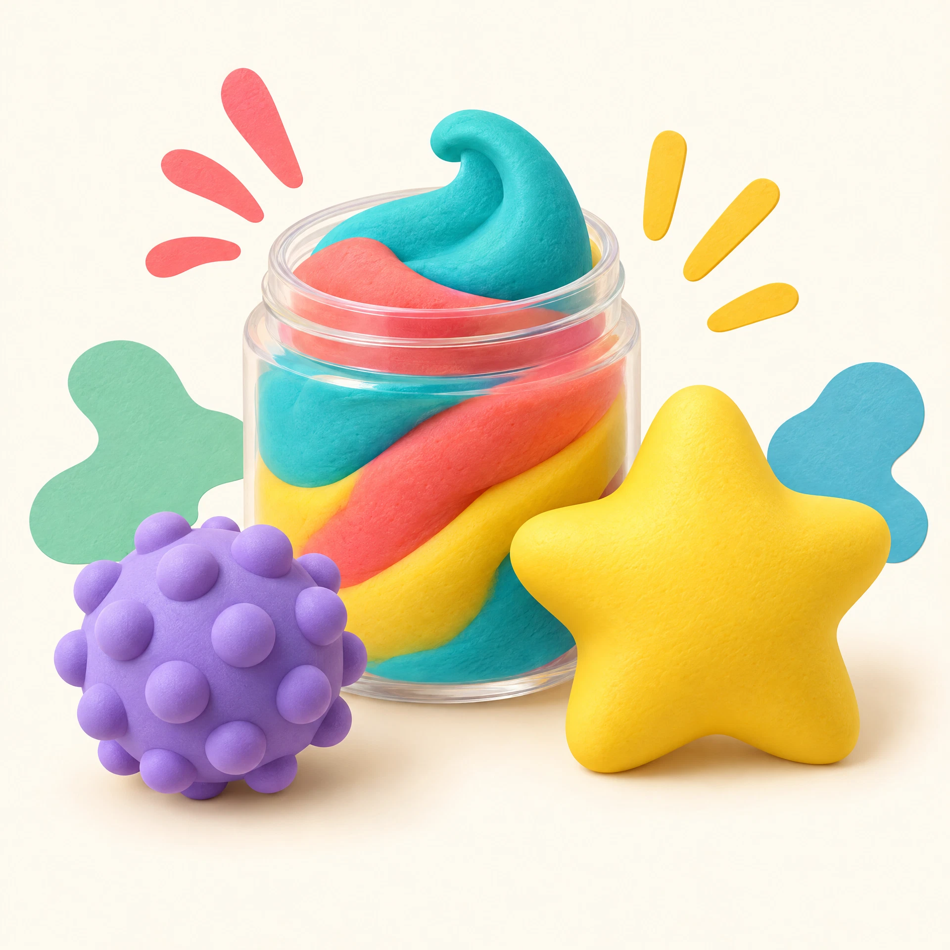 Generic sensory putty and fidget toys illustrated on a warm background